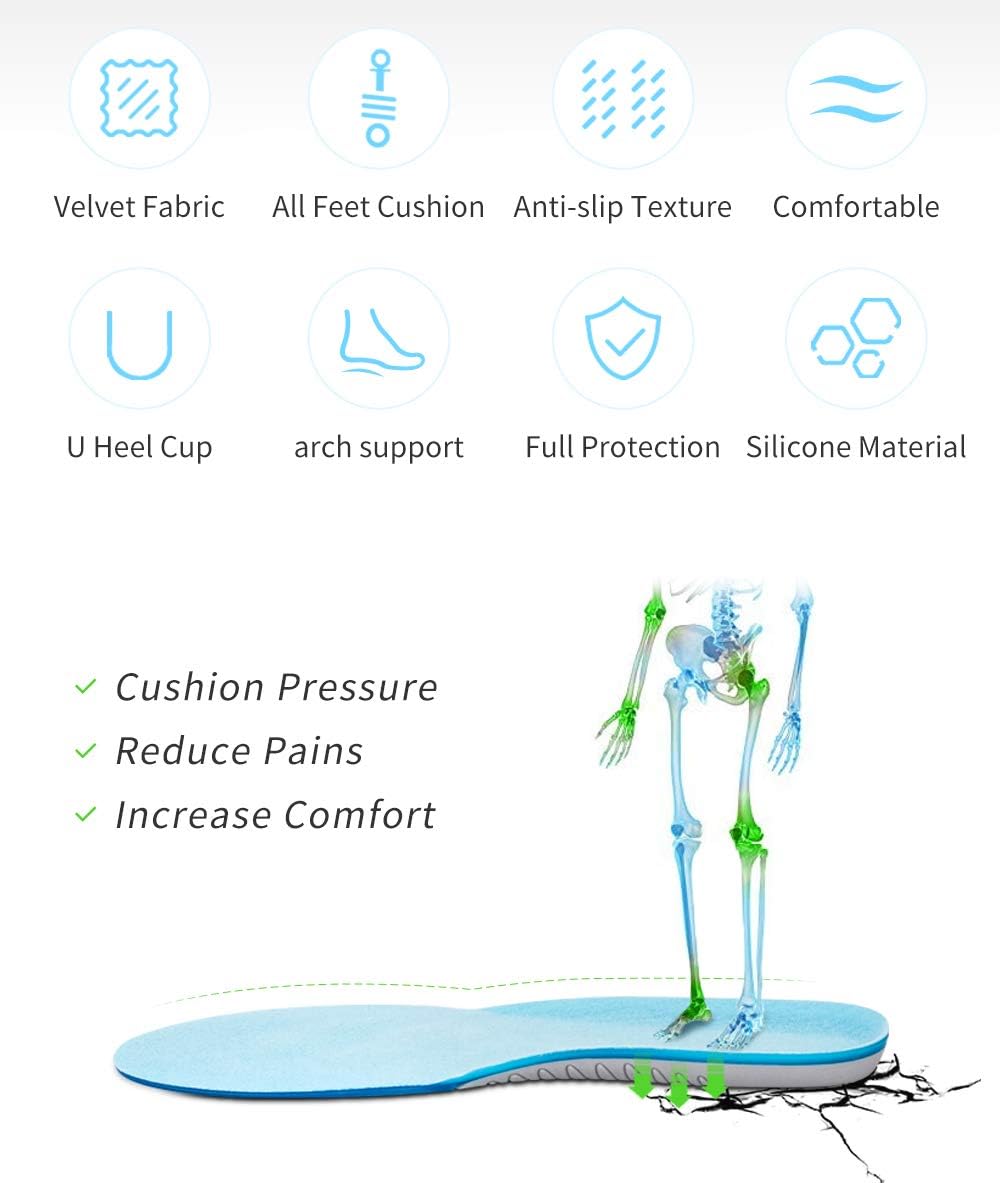 Full-Length Gel Insole Arch Support Athlete Shock Absorption Cushioning Unisex Shoe Insert Pain Relief Flat Feet Hiking: Health & Personal Care