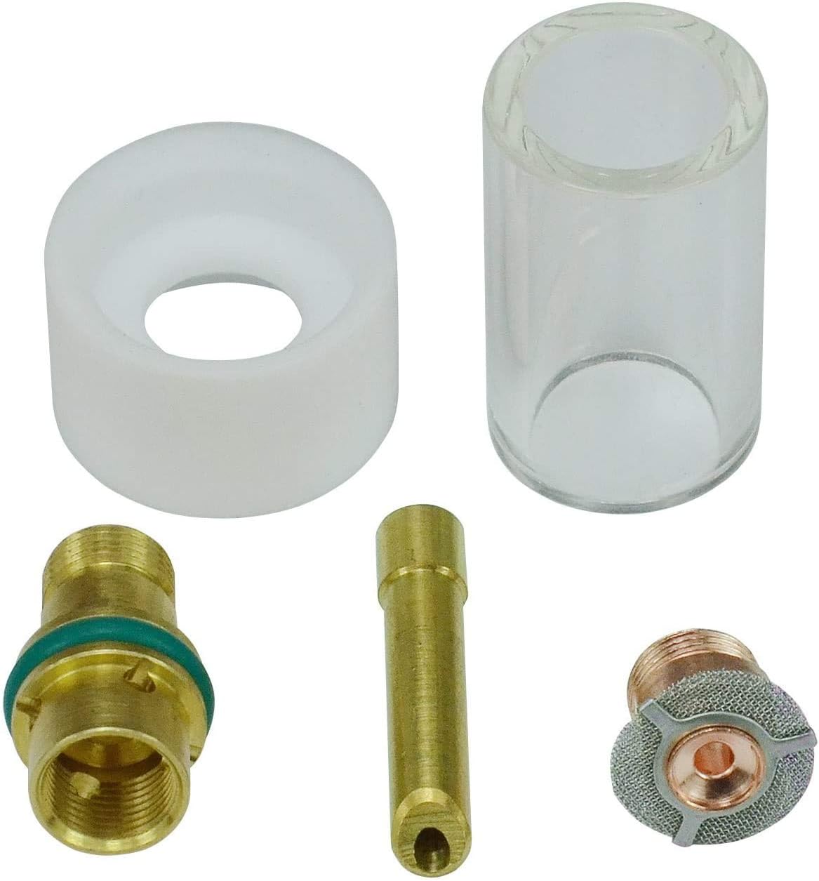 RIVERWELD TIG Wedge Collet Bodies 4CBGS 4C332GS 3.2mm Tungsten Adapter Gas Saver TAS332GS 3.2mm Quartz Nozzle Clear Glass Cups 2P8GS 14.0mm for SR WP 17 18 26 TIG Welding Torch 5pcs