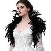 ZAKIA Women's Black Real Feather Shrug Shawl Wrap Lace Collar Halloween Costume Scarf Feather Bow Cape