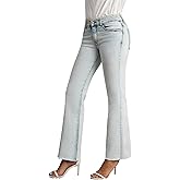 WAISUNZLM Women's High Waisted Bootcut Jeans Wide Leg Raw Hem, Stretchy Comfort Fit & Flattering