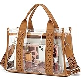FAIME Clear Tote Bag for Women Stadium Approved Woven Crossbody Handbag Clear Purse for Stadium Events, Concert, Work & Beach