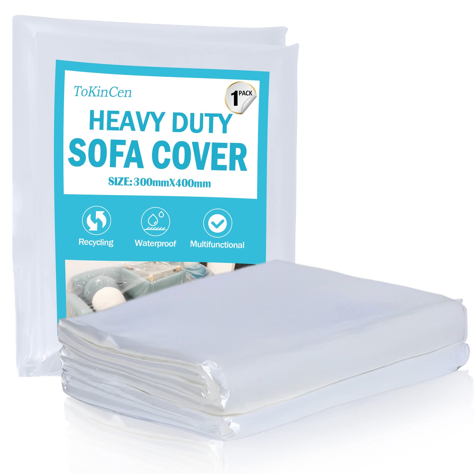 ToKinCen Furniture Dust Covers,Sofa Protector Bag Cover,Plastic Sofa Cover 1PCS,Transparent Sofa Dust Covers,Water Resistant,Large Heavy Duty Furniture Bed Couch Protector 300 x 400cm (1pc3M*4M)