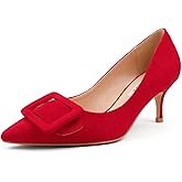 JOY IN LOVE Women's Kitten Heel Pumps Pointed Toe Square-Buckle Office Dress Pump Shoes