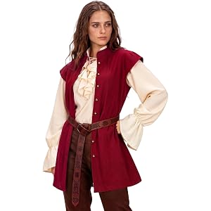 Ibeauti Women's Medieval Pirate Vest with Belt, Renaissance Sleeveless Waistcoat Tunic for Halloween LARP Cosplay Costume