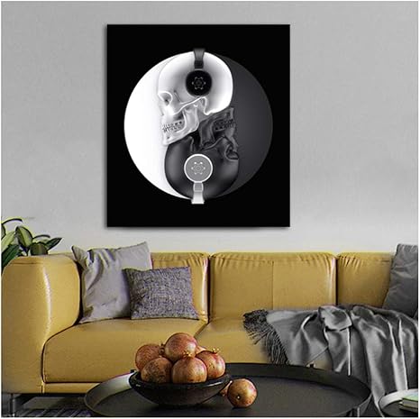 Yangmengdan Print On Canvas Black And White Skull Head Wall Art Canvas Wall Pictures For Living Room Posters And Prints Home Decor Amazon De Kuche Haushalt