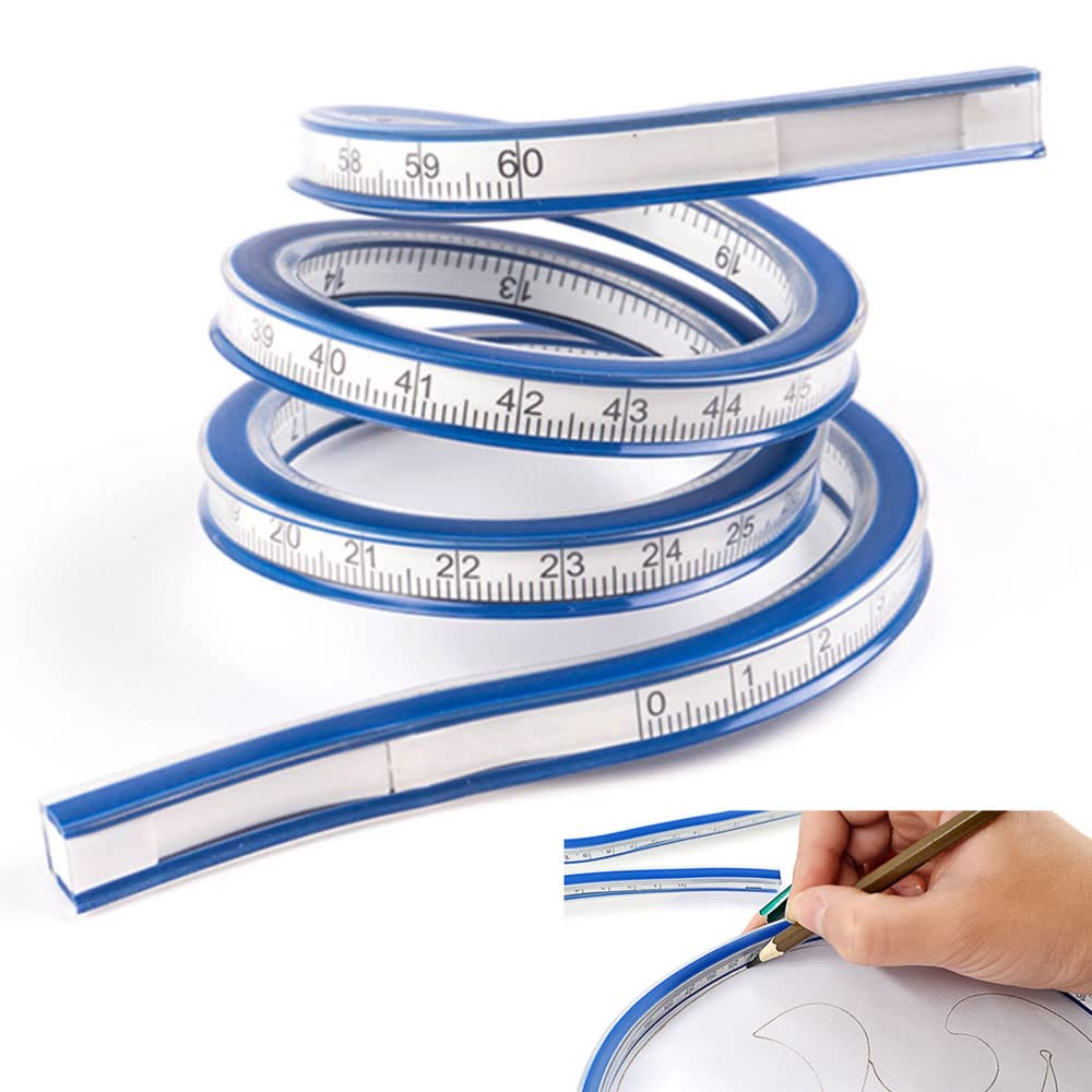 STCRERAG Flexible Curve Ruler,60cm Flexible Rulers Plastic Measure Woodworking Tool Bendy Rule for Drafting Engineering Drawing(Double Side Scale)