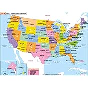 Amazon.com : US State Capitals and Major Cities Map (36" W x 26.12" H