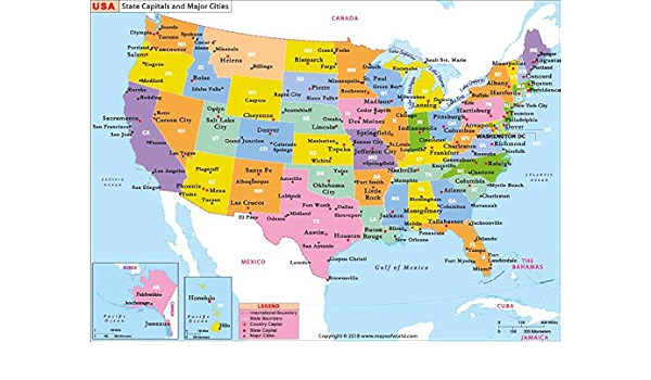 Amazon.com : Us State Capitals And Major Cities Map - Laminated (36" W X 26.12" H) : Office Products