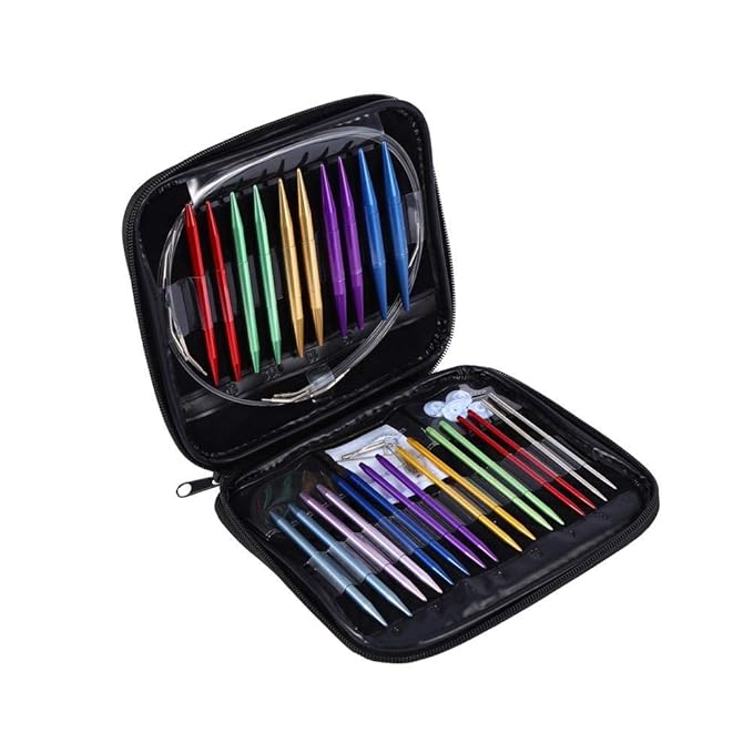 Akozon Rundstricknadel Kit,1 Set austauschbar 13 Größen 2.75mm-10mm mit rosa Gehäuse