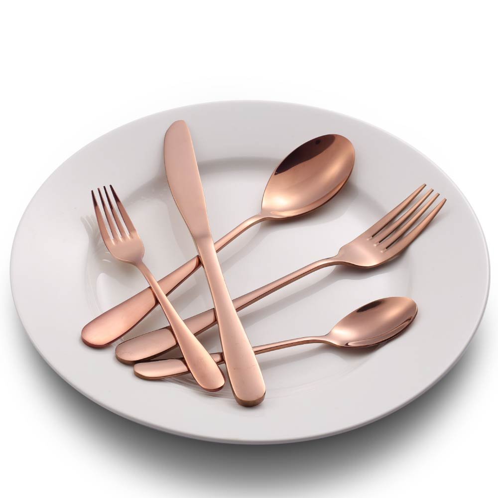 Hoften 20 Piece Rose Gold Silverware Set, Colorfully Plated Stainless Steel Utensils Include Forks, Spoon, Knife Flatware, Cutlery Set Service for 4, Dishwasher Safe (HD822-RG)