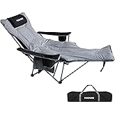 POEPORE Reclining Camping Chair with Removable Footrest Lounge Chair with Headrest, Cotton Cushion, Portable Adjustable Folding Chairs