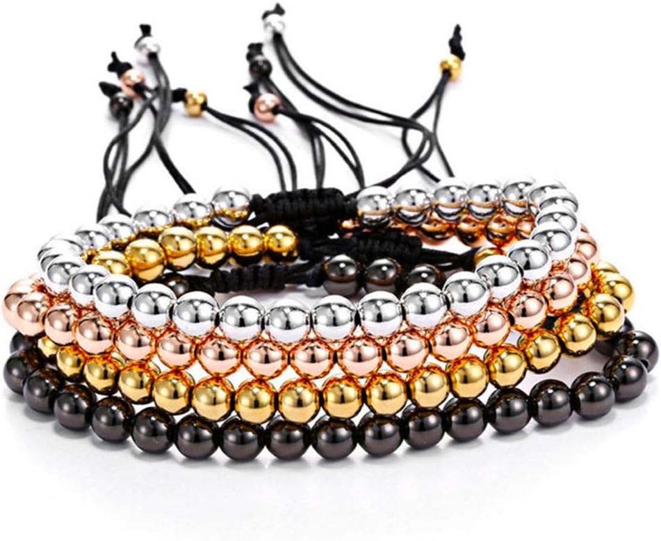 4 Pcs Beaded Ball Bracelets Stackable Flat StainlessSteel Bead Ball