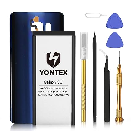 YONTEX Galaxy S6 Akku mit Akkudeckel Ersatz Blau und Reparaturset mit Werkzeug, 2550mAh Ersatzakku 0 Zyklus Batterie für Sams