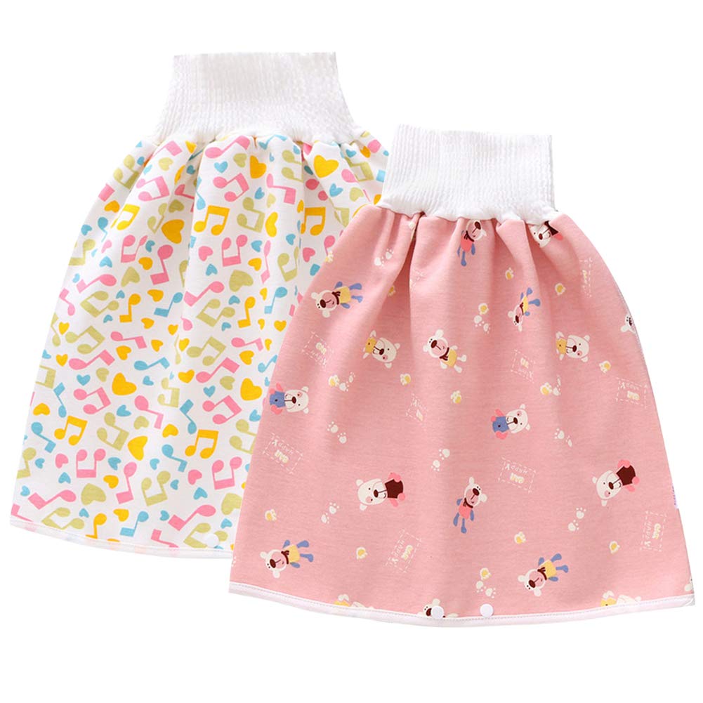 Eastern Corridor-EU 2 Pack Baby Diaper Skirt,Washable Waterproof Toddler Potty Training Skirt Cotton Toilet Training Nappy Skirt for Baby Boys Girls Pink Music 4-12T