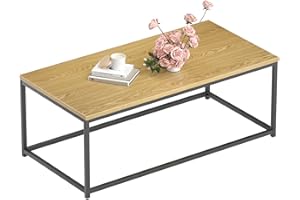 Our Modern Space Modern Industrial Style Rectangular Coffee Table for Living Room, Bedroom - Rustic Accent Minimalistic Furniture with Wood Grain Top & Metal Frame - Center TV Table - Light Brown