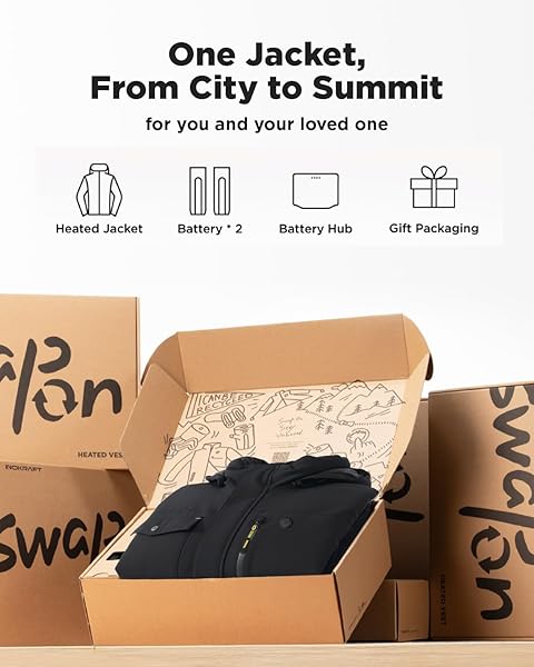 INOKRAFT HEATED JACKET FOR MEN WITH RECHARGABLE BATTERY PACK INCLUDED, MEN’S HEATED WINTER COAT WITH WATER-RESISTENT SHELL (USB-C CHARGING CABLE INCLUDED), SIZE LARGE