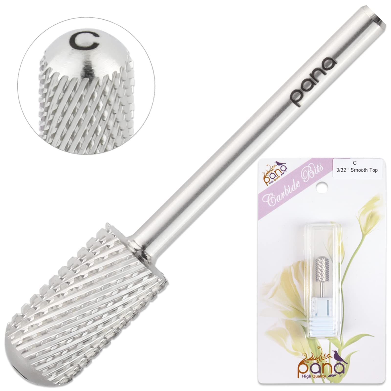 PANA 3/32" Smooth Round Top Safety Carbide Nail Drill Bit for Gel Polish & Acrylic Removal Nail Salon Manicure Pedicure Electric File Tools (Large Barrel - Silver, Coarse) - Image 3