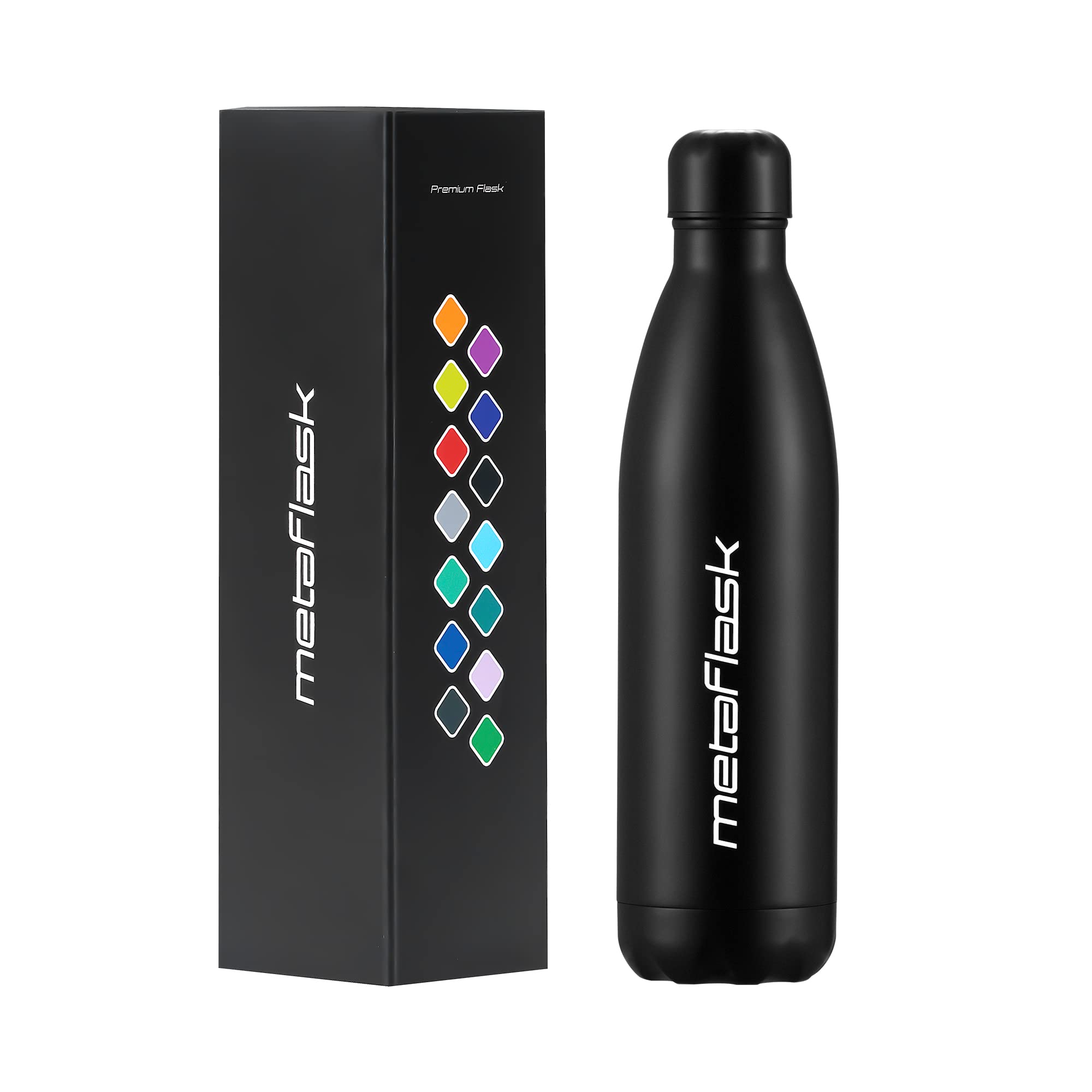 MetaFlask Water Bottle, Insulated Stainless Steel Water Bottle | 12 Hour Hot & 24 Hour Cold | Ideal for Gym, Yoga, Cycling | Leak-Proof (Black, 500ml)