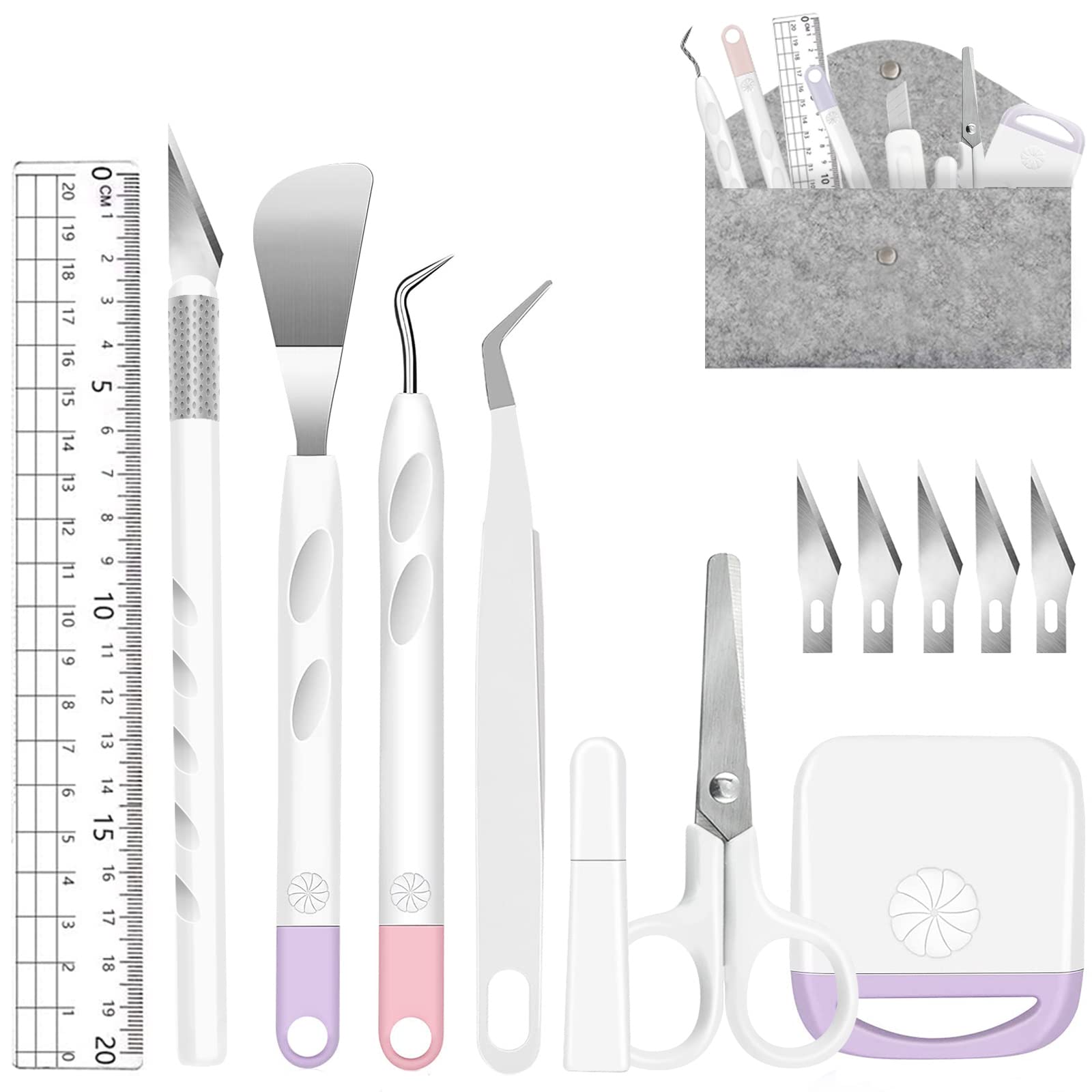 ImnBest Vinyl Weeding Tools, Craft Weeding Tools Set+ 1 Piece Storage Bag, DIY Craft Tool Set, Cameos, Lettering, Including Weeding Hooks, Tweezers, spatulas for Silhouette (Mixed color)