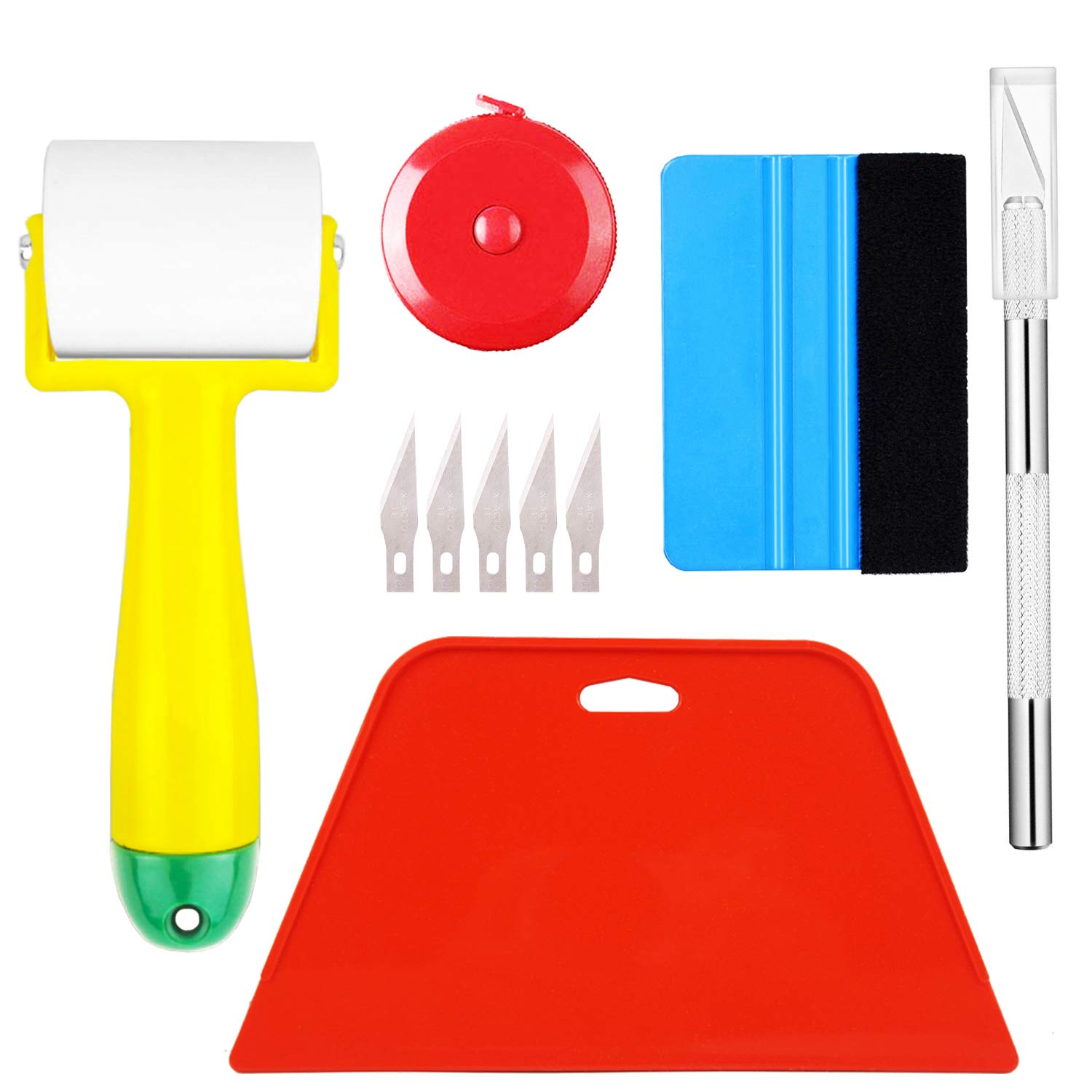 Ewrap Wallpaper Smoothing Tools Wallpaper Hanging Kit with Red Squeegee, Seam Roller, Tape Measure