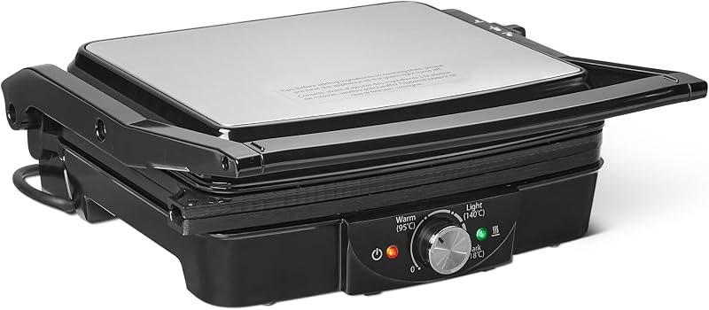 - Griglia elettrica a contatto con controllo della temperatura, piastre antiaderenti, 2000 W, nero