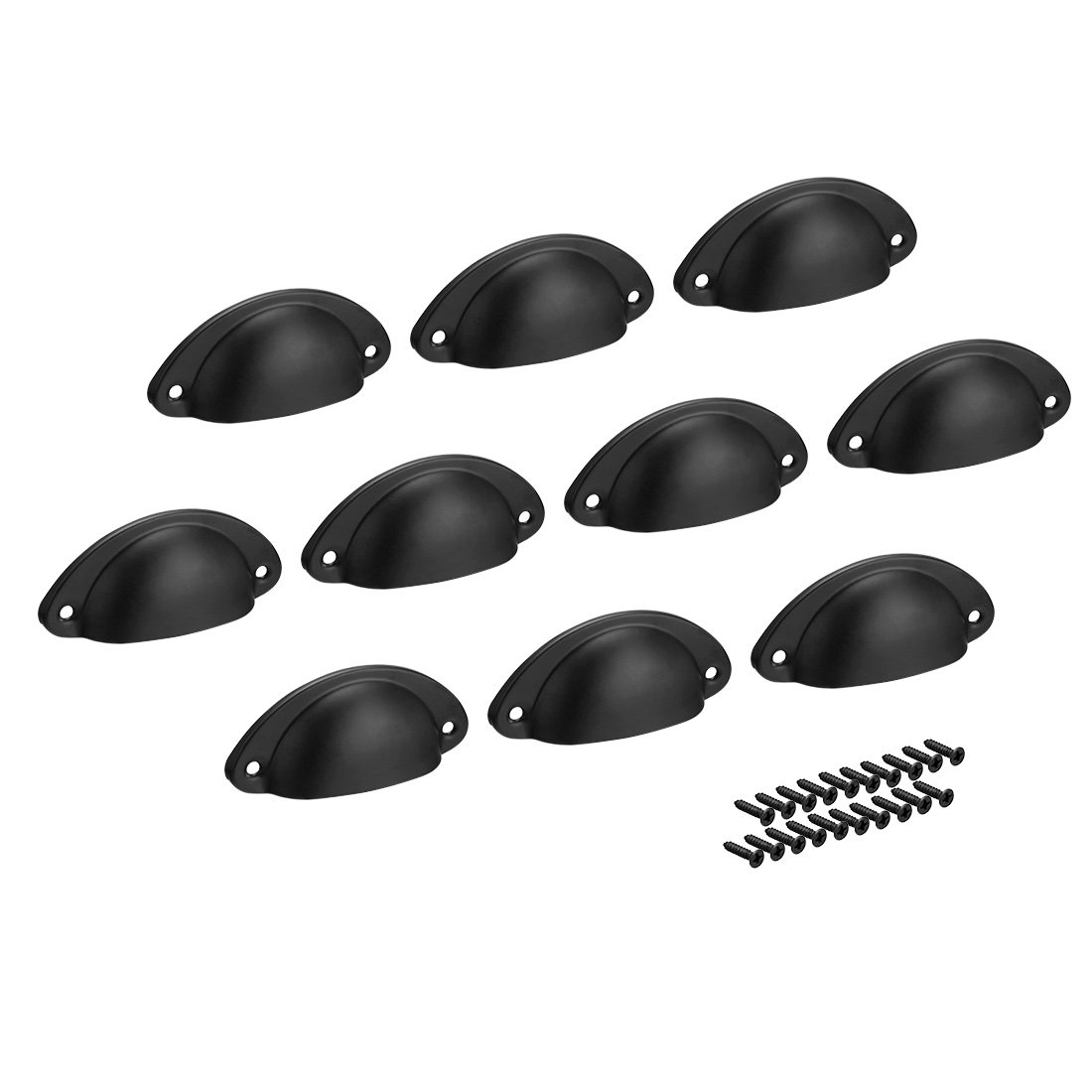 Sourcingmap Cup Pulls, Carbon Steel Shell Pull Handles Black for Dresser Kitchen Cabinet Drawer, 66mm Hole Distance 35mm Width, 10 Pack