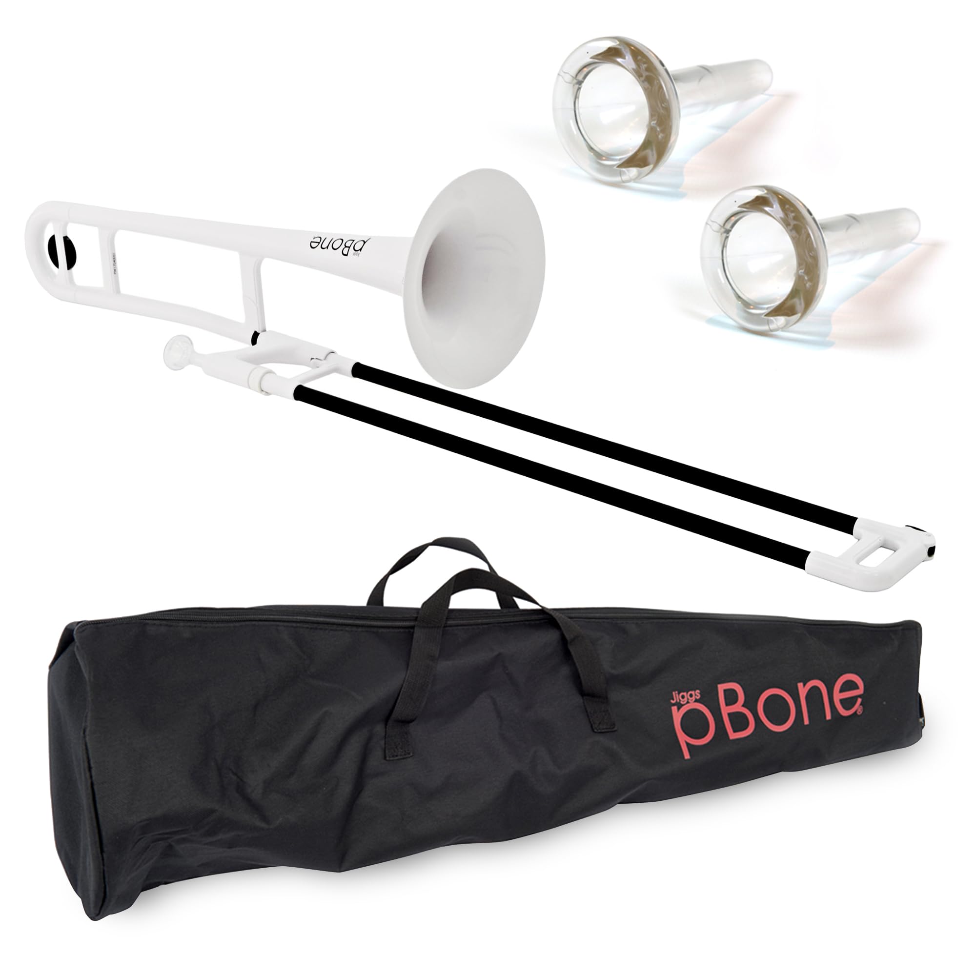 pBone PBONE1W Plastic Trombone with Mouthpiece and Carry Bag - Bb Student Beginner - White, 14.0 in*38.0 in*11.0 in — image 1