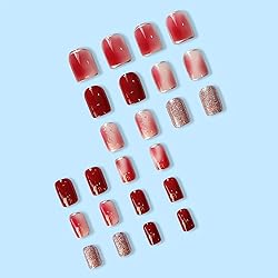 RIICFDD Red Press on Nails Short Square Shape Fake