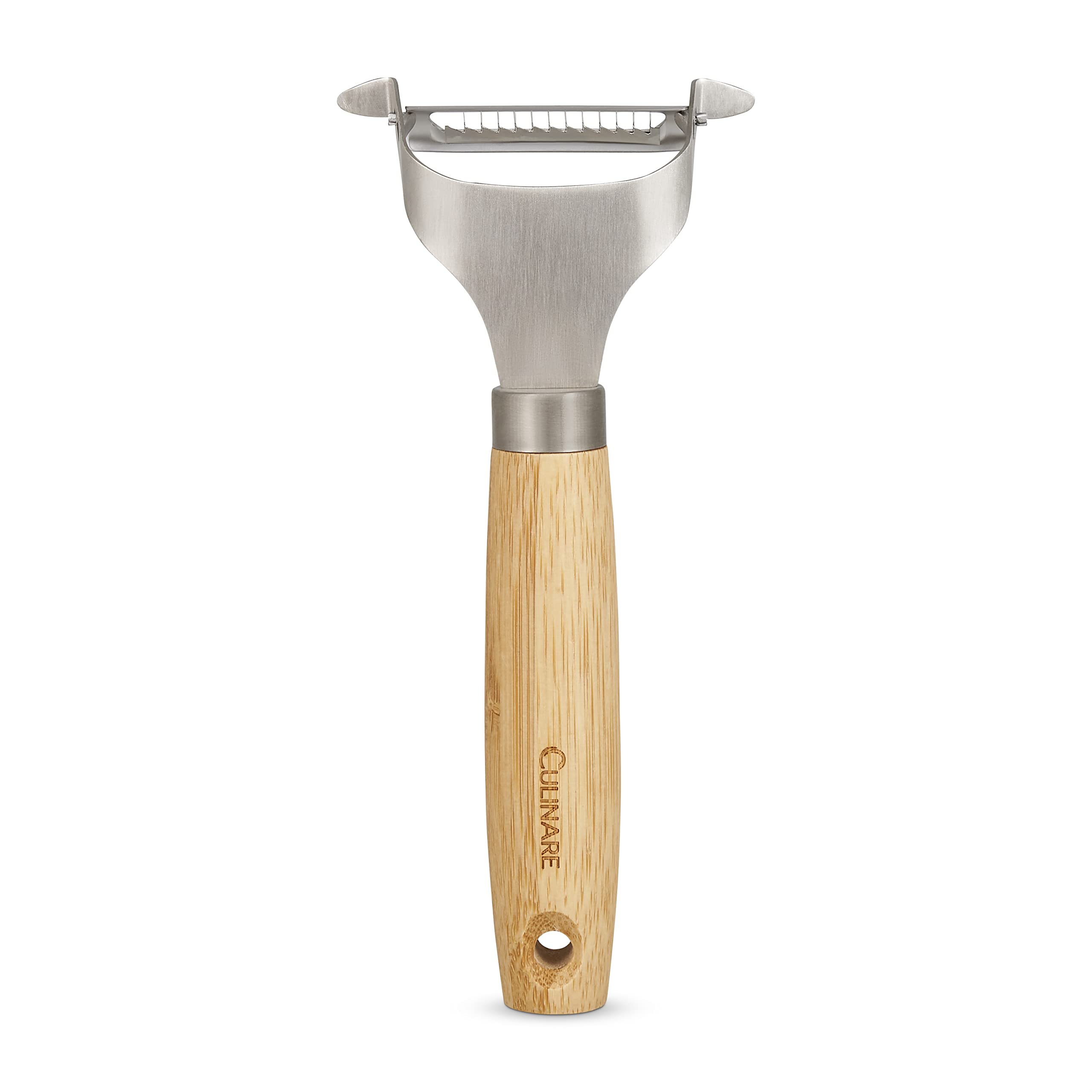 Culinare Naturals Julienne Y Peeler, Sharp Potato/Vegetable Peeler for Julienne Slices, Sustainable Bamboo/Stainless Steel, 17.5cm, Kitchen Utensil, Sharp Metal Blade, Not Dishwasher Safe