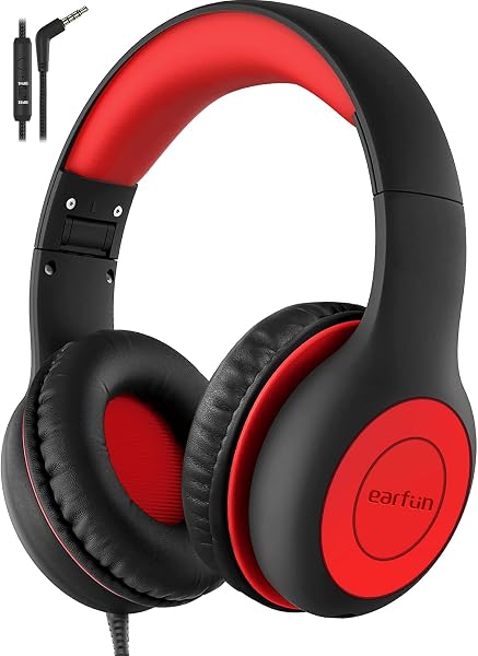 EarFun K1 Kids Headphones Wired with Mic, Volume Limit Headphones for Kids | Portable Wired Headphone with Shareport, Stereo