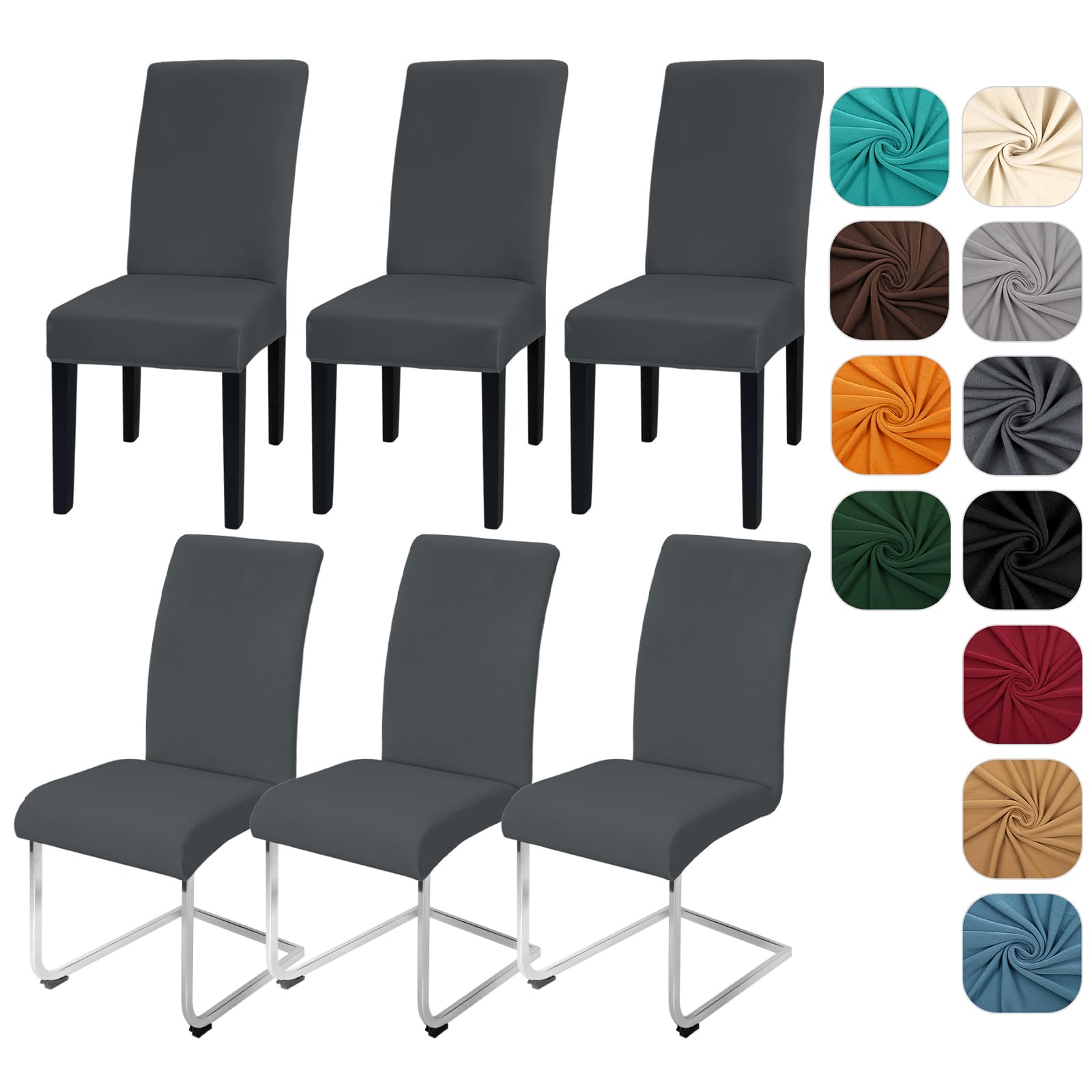Yugarlibi Dining Chair Covers Set of 6 Stretch Chair Slipcovers Swing Chair Elastic Removable Dining Room Chair Covers Reusable Washable Chair Protector for Hotel Banquet Ceremony (Dark Grey, 6 pcs)