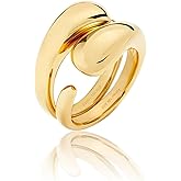 Kainier 14K Gold Chunky Rings for Women14K Gold Plated Dainty Radial Rings High Polish Statement Band Classic Double Twisted Ring Comfort Fit Size 5 to 10