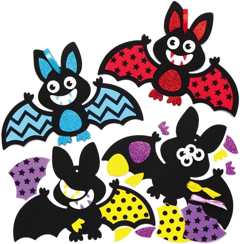 Baker Ross Bat Mix and Match Halloween Decoration Kits - Pack of 8, Halloween Craft Kits for Kids, Foam Bat Decoration Arts and Crafts (AX189)