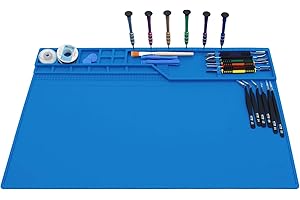 Hengtianmei Heat Insulation Silicone Repair Mat with Scale Ruler and Screw Position for Soldering Iron, Phone and Computer Repair Size: 22 x 14 Inches (H-203)