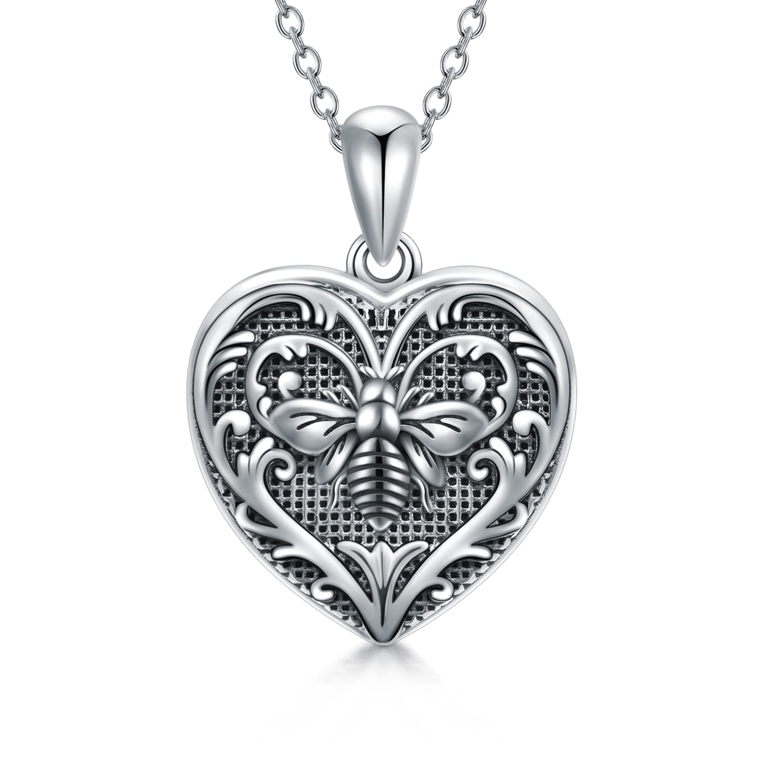 SOULMEET Sterling Silver Honey Bee Heart Locket Necklace Holds Picture Photos Pendant Necklace for Women Girls