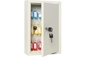 Lovndi Key Box, Key Cabinet with 40 Hooks for Key Organizer, Security Key Lock Box Wall Mount, White