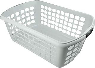 HRB Wäschekorb Plastik (weiß), 44L Wäsche Box Volumen, Wäschesammler mit 59,5 x 39 x 23cm Außenmaß, Wäsche Sortierer groß, Aufbewahrungskorb