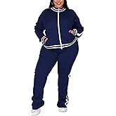UOUA Women's Plus Size Jogging Suit 2 Piece Sweatsuit Long Sleeves Jacket & Pants Two Piece Track Set Outfit