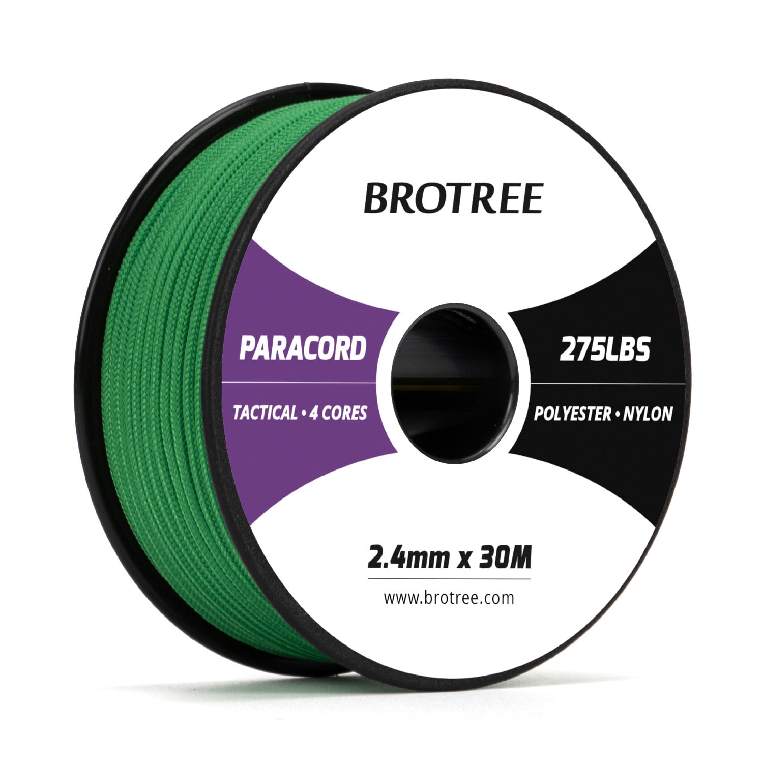 Brotree 275 Paracord 2.4mm Tactical Cord 30M Nylon Rope 4 Strands Parachute Cord for Outdoor, Craft, DIY - 125kg Breaking Load (Jade Green)