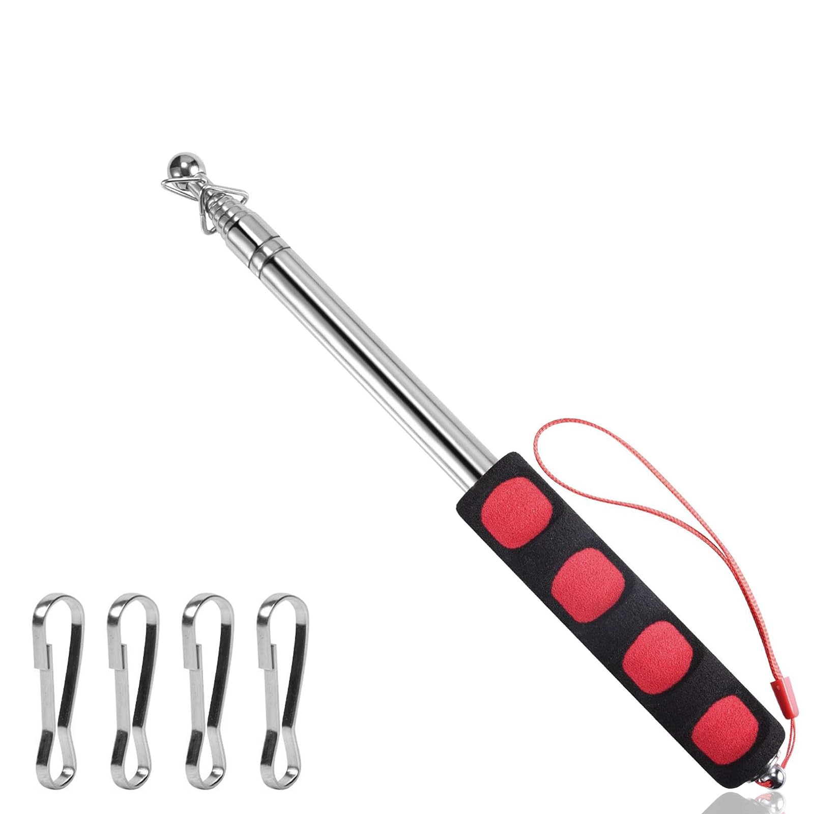 LICQIC 1.6 M Flag Stick, Telescopic Handheld Flagpoles, Portable Tour Guide Flag Pole with Lanyard and Clips, Stainless Steel Teaching Pointer Stick for Tour Guide Teaching (1 PCS)