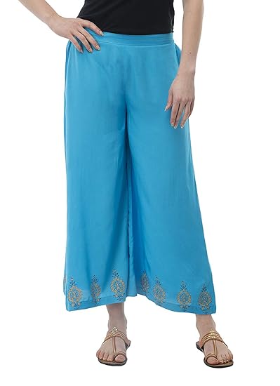 Women Rayon Plazo- Blue