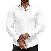 Alimens & Gentle Mens Dress Shirts Stretch Muscle Fit Wrinkle Free Long Sleeve Button Down Shirt Casual Business Formal Shirt