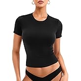 YEOREO Womens Basic T Shirts Casual Going Out Short Sleeve Crop Tops Eriney Slim Fit Crew Neck Y2K Tee