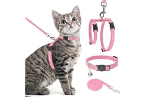 PAWCHIE Cat Harness with Leash and Collar Set - Escape Proof Adjustable H-shped Cat Harness with Star and Moon Pattern Glow in The Dark for Kitty Outdoor Walking