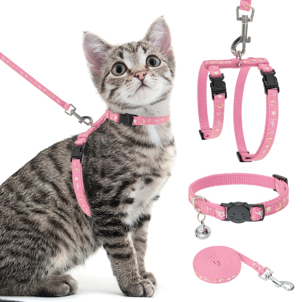 PAWCHIE Cat Harness with Leash and Collar Set - Escape Proof Adjustable Cat Harness Glow in The Dark for Kitty Outdoor Walking