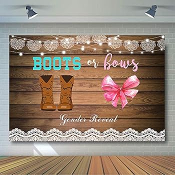 boots reveal gender bows backdrop rustic shower baby background banner cowboy decoration wooden boy booth lace cake table