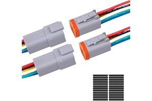 Exqutoo 2Pack 6-Pin Waterproof DT Connector Male and Female Wire Connectors with 16AWG 105℃ 600V Wires and Heat Shrink Tubes, Applicable for Automotive Electrical Connections