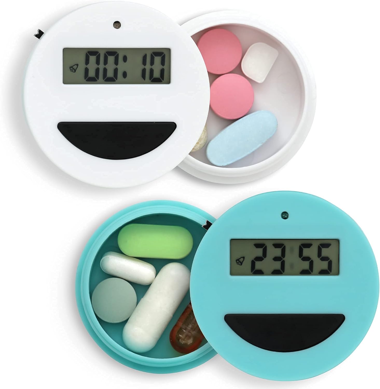 Portable Pill Organizer Dispenser with Smart Timer Cap for Medication
