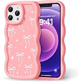 CASBST for iPhone 12 Pro Max Phone Case, Curly Wavy Frame with Cute Pattern | Soft Silicone TPU, Ultra-Thin Feel, Anti-Fingerprint, Raised Bezels, Shock Protection, for Women Girls, Bowknot Star
