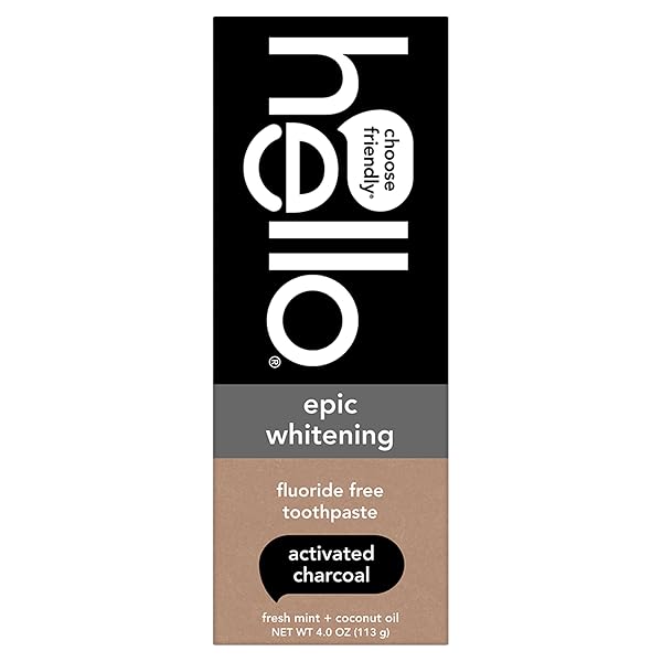 HELLO EPIC WHITENING CHARCOAL FLUORIDE FREE TOOTHPASTE, ACTIVATED CHARCOAL TOOTHPASTE WITH COCONUT OIL, WHITENS TEETH NATURALLY, SLS FREE, FRESH MINT, 4.0 OZ TUBE